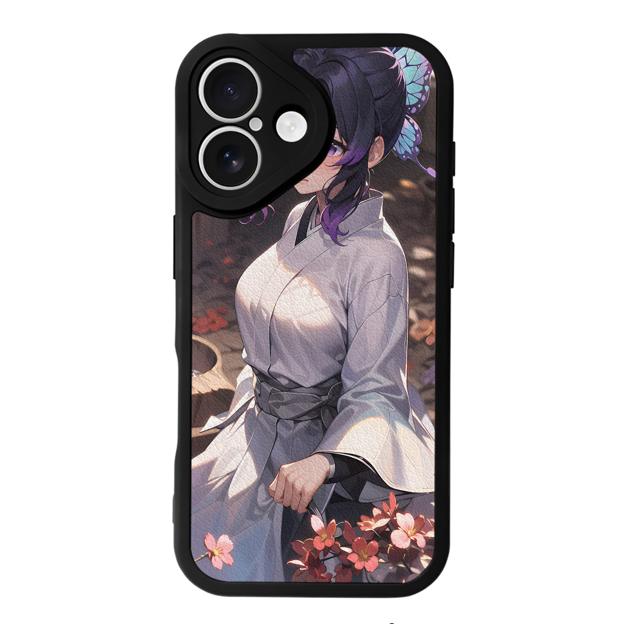 （画像用） 鬼滅の刃（きめつのやいば）蟲柱-胡蝶 しのぶ／こちょう しのぶ Kochou Shinobu 【iPhone 16シリーズ対応】シリコンスマホケース（レザー調） 材質：シリコン